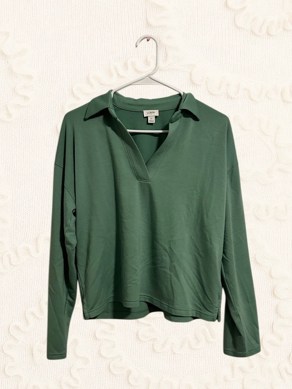 J.Crew Heritage fleece polo sweatshirt Long Sleeve Top in Green Size Medium